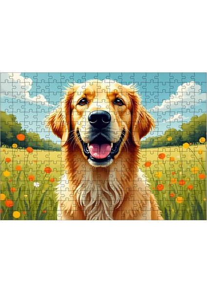 Ahşap Mdf Puzzle Yapboz Çayırda Mutlu Golden Köpek 255 Parça 35*50 cm