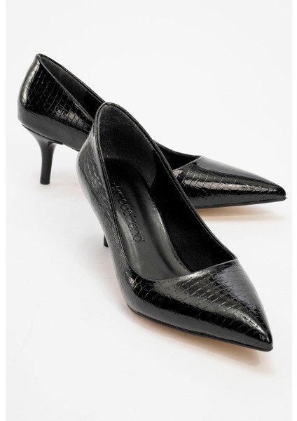 Kadın Sivri Burunlu Stiletto Siyah Kroko