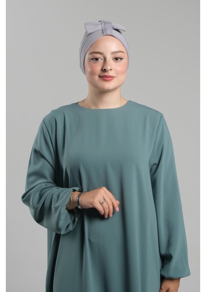 Gri Pratik Hazır Geçmeli Fiyonklu Bone Sandy Çift Taraflı Çapraz 3007B_15