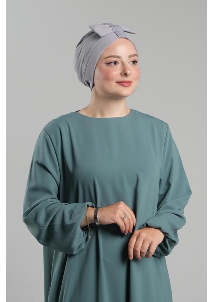 Gri Pratik Hazır Geçmeli Fiyonklu Bone Sandy Çift Taraflı Çapraz 3007B_15
