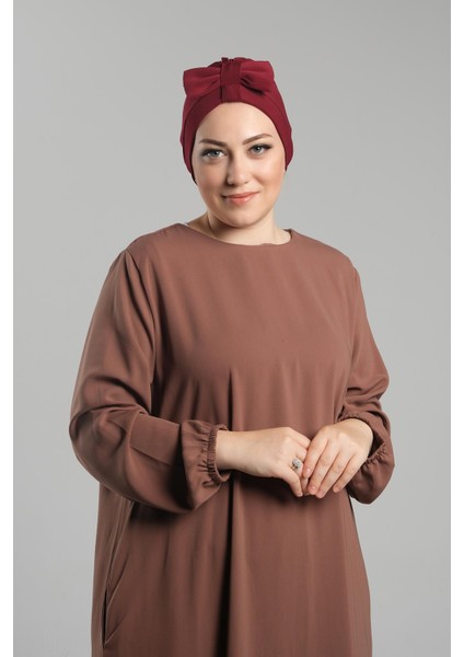 Bordo Pratik Hazır Geçmeli Fiyonklu Bone Sandy Çift Taraflı Çapraz 3007B_16