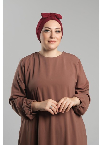 Bordo Pratik Hazır Geçmeli Fiyonklu Bone Sandy Çift Taraflı Çapraz 3007B_16