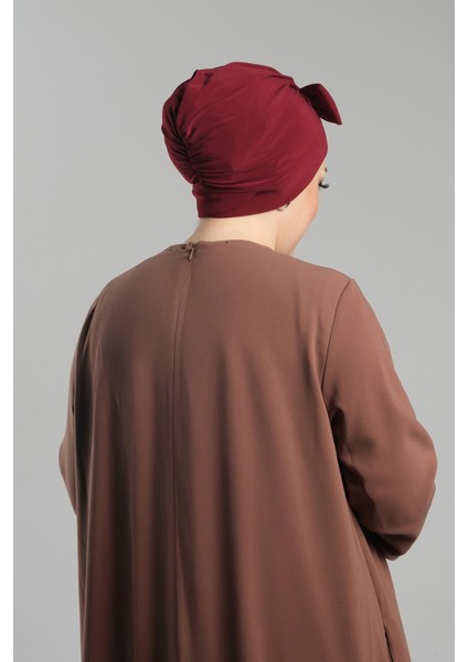 Bordo Pratik Hazır Geçmeli Fiyonklu Bone Sandy Çift Taraflı Çapraz 3007B_16