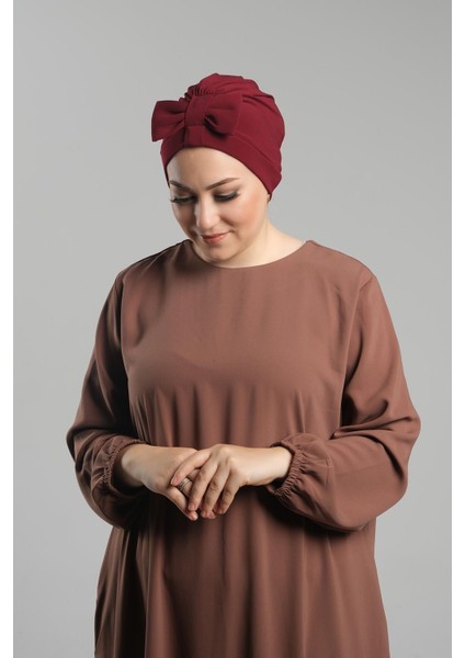 Bordo Pratik Hazır Geçmeli Fiyonklu Bone Sandy Çift Taraflı Çapraz 3007B_16