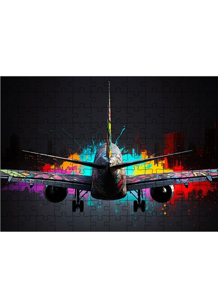 Ahşap Mdf Puzzle Yapboz Neon Işıklı Uçak Kalkışı 120 Parça 25*35 cm