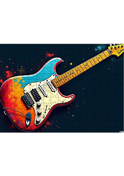 Ahşap Mdf Puzzle Yapboz Renkli Elektro Gitar Çizimi 255 Parça 35*50 cm