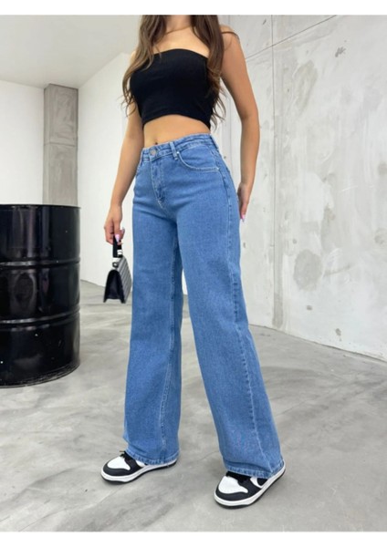 Kadın Bol Paça Elit Kesim Kot Pantolon