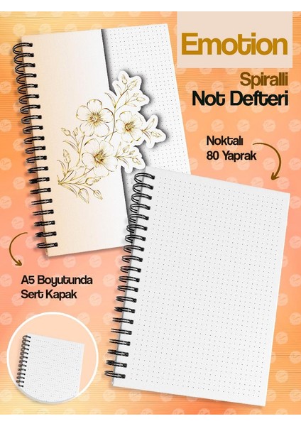 A5 - 15X21 cm Spiralli Sert Kapak Noktalı Tarihsiz Ajanda Not Defteri EMOTION-T1136
