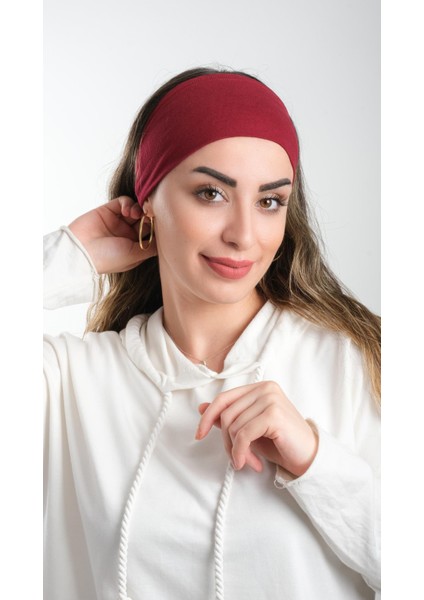 Hürrem Bone Bordo Bandana Saç Bandı Viskon Düz 3012_16