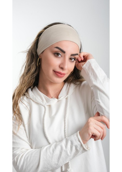 Bej Bandana Saç Bandı Viskon Düz 3012_12