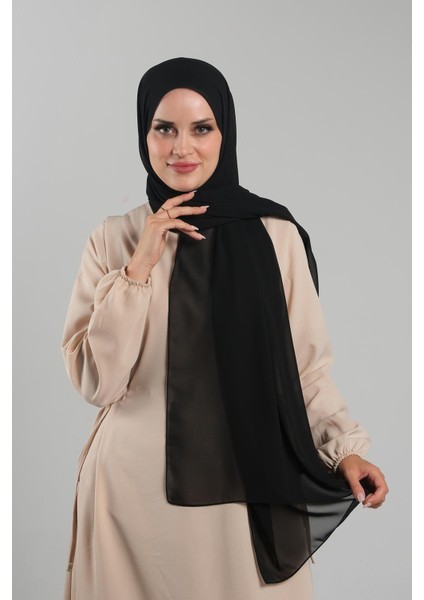 Siyah Düz Klasik Şal Şifon Dikişli 202112_01