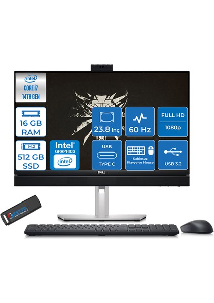 Optıplex 7420 Plus Intel® Core™ I7 14700 16GB Ddr5 512GB SSD 23.8" Fhd Freedos All In One Bilgisayar N005O7420AIOPEMEAF01 + Zettaçanta