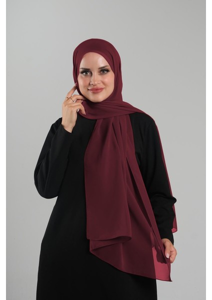 Bordo Düz Klasik Şal Şifon Dikişli 202112_16