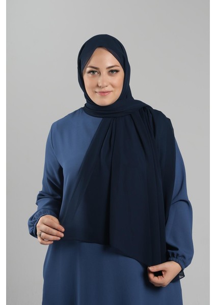 Lacivert Düz Klasik Şal Şifon Dikişli 202112_02