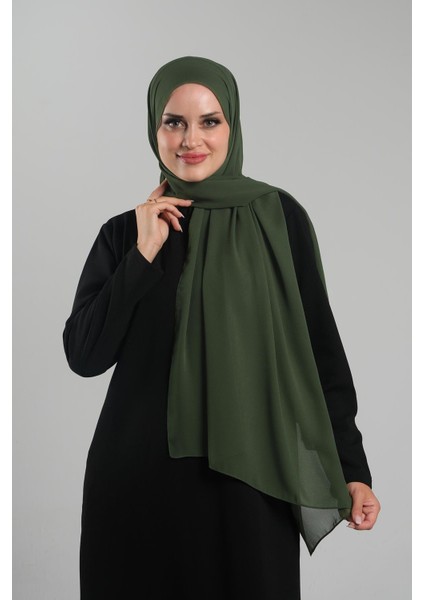 Haki Düz Klasik Şal Şifon Dikişli 202112_09