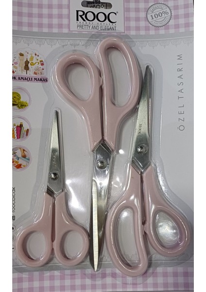 3'lü Makas Seti Çok Amaçlı Makas Seti Pembe Saplı