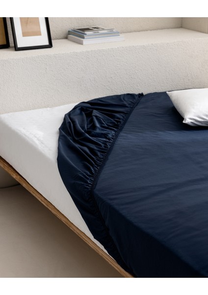 Manon Tek Kişilik %100 Pamuk Ranforce Lastikli Çarşaf - Lacivert