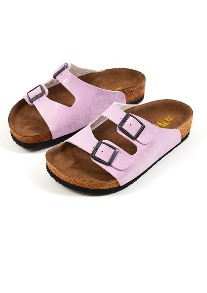 Çocuk Unisex Lila Rahat Kalıp Poli Taban Çift Tokalı Nubuk Sandalet modelleri