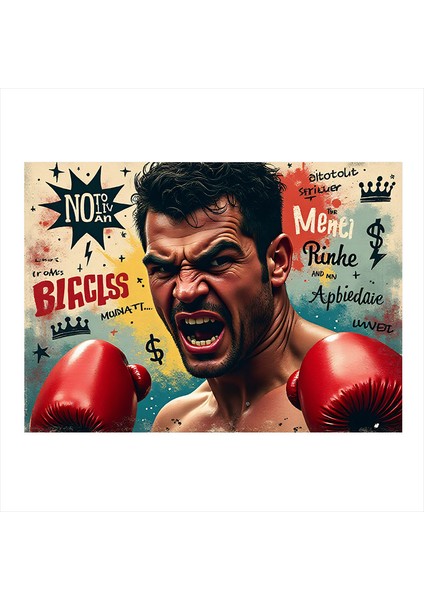 Boks Yapan Adam Illüstrasyonu Mdf Poster 35CM X50CM