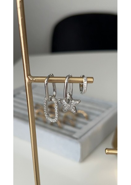 Vip Seri Gümüş 3 Lü Set Küpe