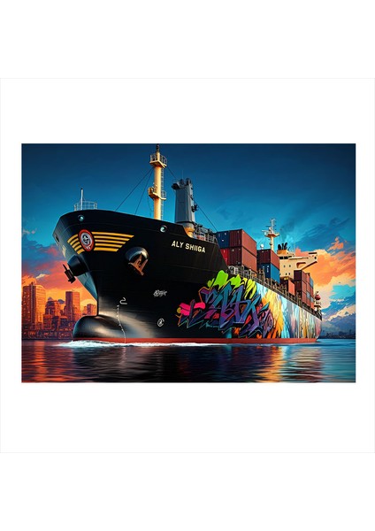 Grafitili Konteyner Gemisi Mdf Poster 25CMX 35CM