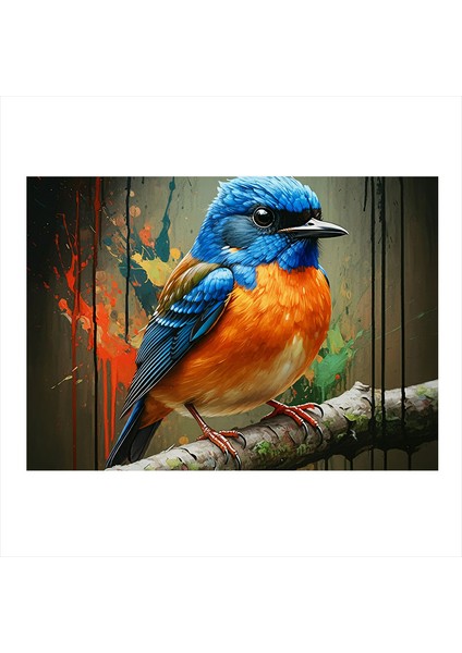 Daldaki Renkli Kuş Çizimi Mdf Poster 25CMX 35CM
