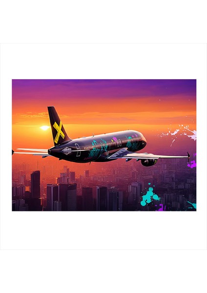 Renkli Yolcu Uçağı Mdf Poster 35CM X50CM