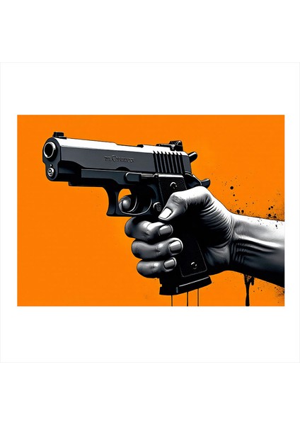 Siyah Tabanca Illüstrasyonu Art Mdf Poster 35CM X50CM