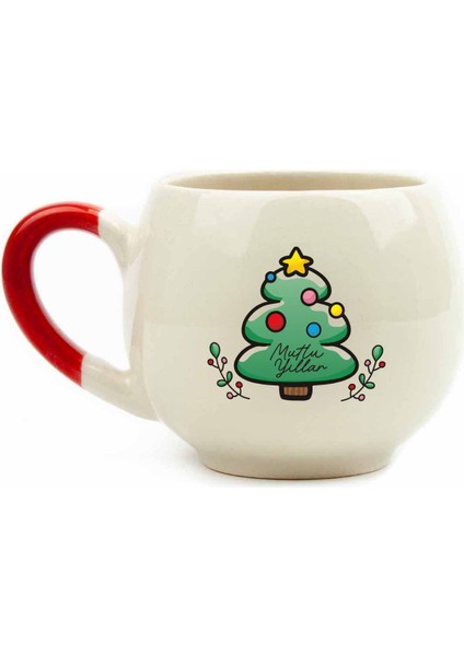 Yılbaşı Ağacı Krem Parlak Balon Kupa No:2-Yılbaşı Hediyelik Kupa