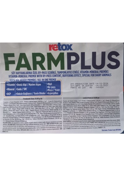 Retox Farm Plus Süt Hayvanlarına Özel By-Pas Içerikli Tamponlayıcı Etkili Premiks 25 kg Kraft
