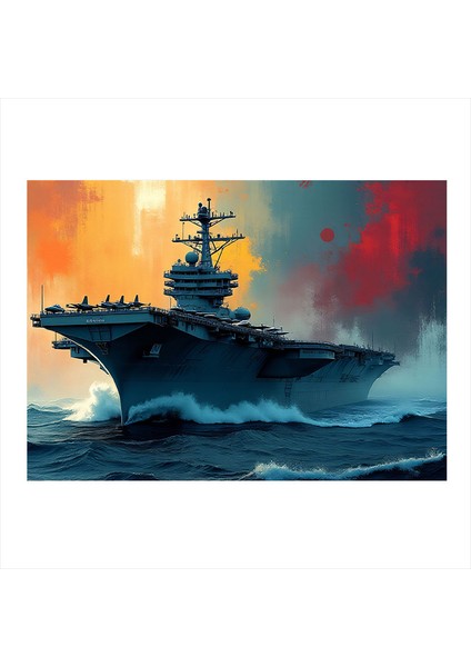 Uçak Gemisi Denizde Art Mdf Poster 35CM X50CM