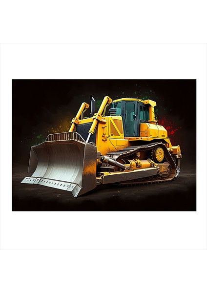 Sarı Iş Makinesi Çizimi Mdf Poster 35CM X50CM