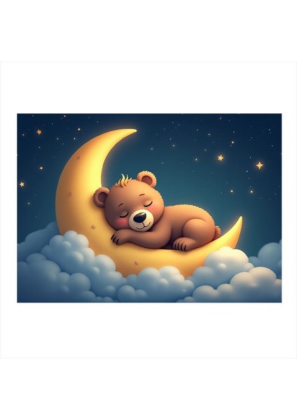 Ay Işığında Uyuyan Ayı Figürü Art Mdf Poster 25CMX 35CM