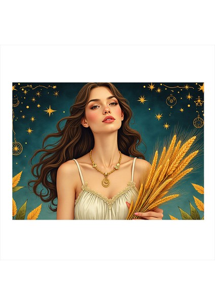 Buğday Tutan Kadın Portresi Art Mdf Poster 35CM X50CM
