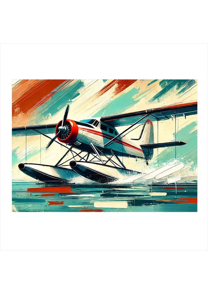 Kırmızı Deniz Uçağı Çizimi Mdf Poster 18CM x 27CM