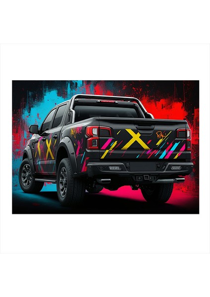Neon Işıklı Kamyonet Tasarımı Art Mdf Poster 35CM X50CM