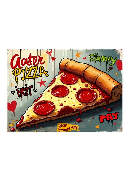 Renkli Pizza Illüstrasyonu Art Mdf Poster 35CM X50CM