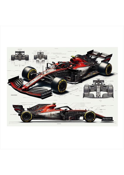 Teknik Formula 1 Araç Çizimi Mdf Poster 25CMX 35CM