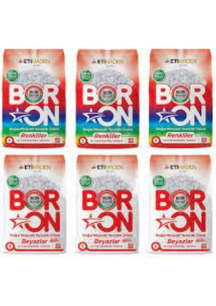 Boron Çamaşır Deterjanı 3 Adet *4 kg Renkliler+ 3 Adet*4 kg Beyazlar Için