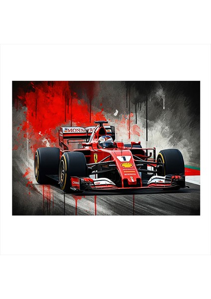 Kırmızı Formula 1 Yarış Arabası Desenli Ahşap Tablo 18CM x 27CM