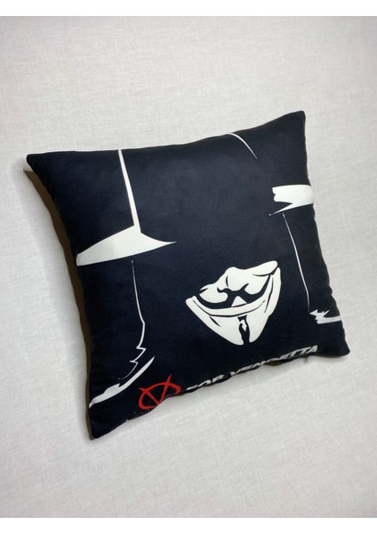 V For Vendetta Desenli Dijital Baskılı Kırlent Kılıfı ve Yastık