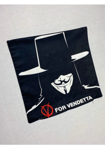 V For Vendetta Desenli Dijital Baskılı Kırlent Kılıfı ve Yastık