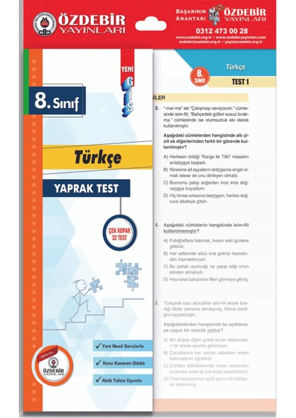 Özdebir Yayınları 8. Sınıf Yaprak Test 3'lü Set (Türkçe-Fen-Matem