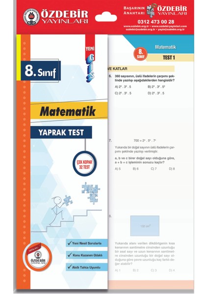 Özdebir Yayınları 8. Sınıf Yaprak Test 3'lü Set (Türkçe-Fen-Matem