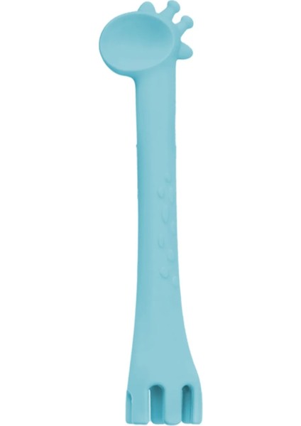 Silikon Çok Amaçlı Mama Çatal Kaşık Zürafa Mavi