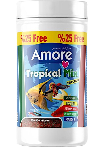 Tropical Mix Selection 125 ml Lepistes-Melek-Tetra-Moli Balık Yemi, Soffice Filtre Elyaf 66X90CM 70GR