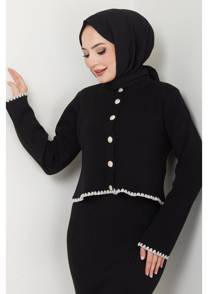 Çoban Dikişli Hırka ve Jile Triko Takım Siyah HM2613