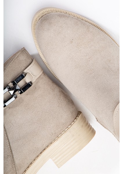 Kadın Ten Süet Termo Taban Zincir Detaylı Fermuarlı Kısa Topuklu Bot fırsatları