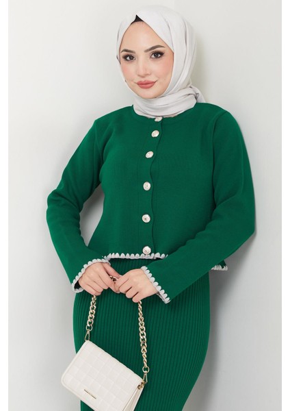 Çoban Dikişli Hırka ve Jile Triko Takım Zümrüt HM2613