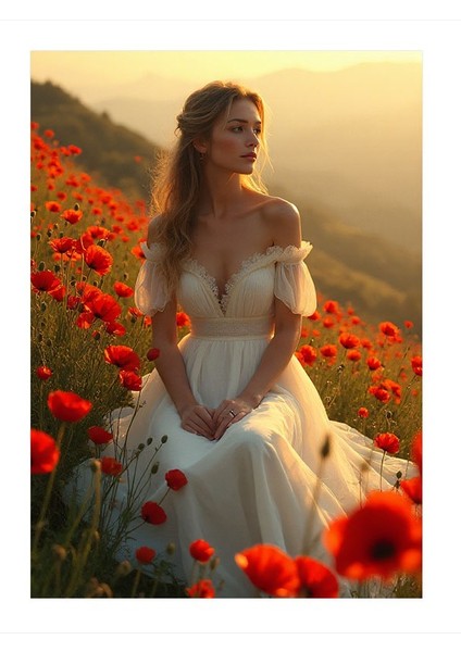 Gelincik Tarlasında Kadın Dekoratif Mdf Tablo 25CMX 35CM